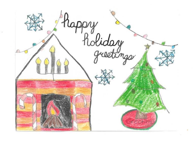 Illustration of a holiday scene with 'Happy Holidays' written